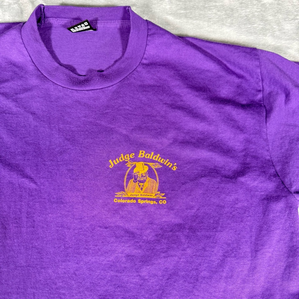 Vintage Judge Baldwins Wheat Ale T Shirt Mens XL Colorado Springs Purple 90s - Picture 4 of 8